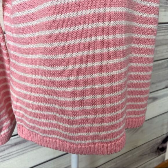 Talbots Pink & White Linen Cotton Blend V Neck Knit Sweater - Picture 5 of 10